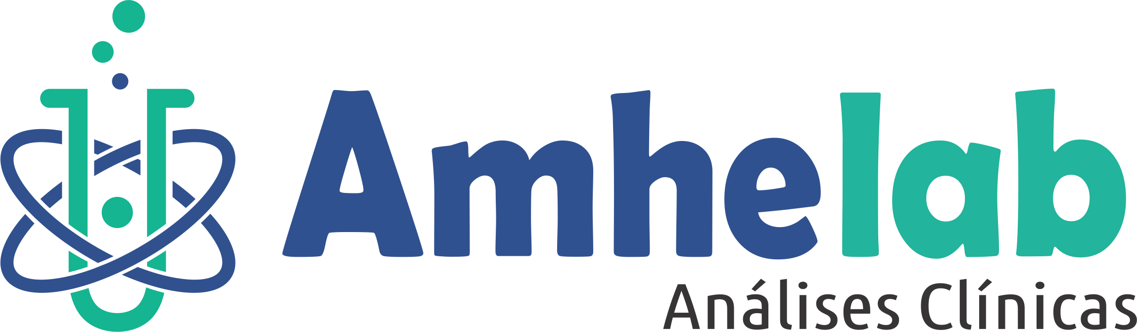 Logo Amhelab Sorocaba com um desenho de tubo de ensaio saindo bolhas e dois circulos na diagonal em volta